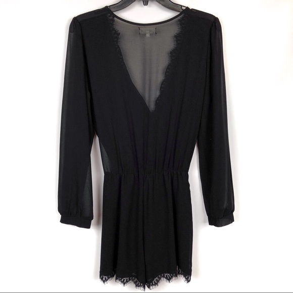 Emerald Sundae Black Lace Trim Long Sleeve Romper - Picture 5 of 7